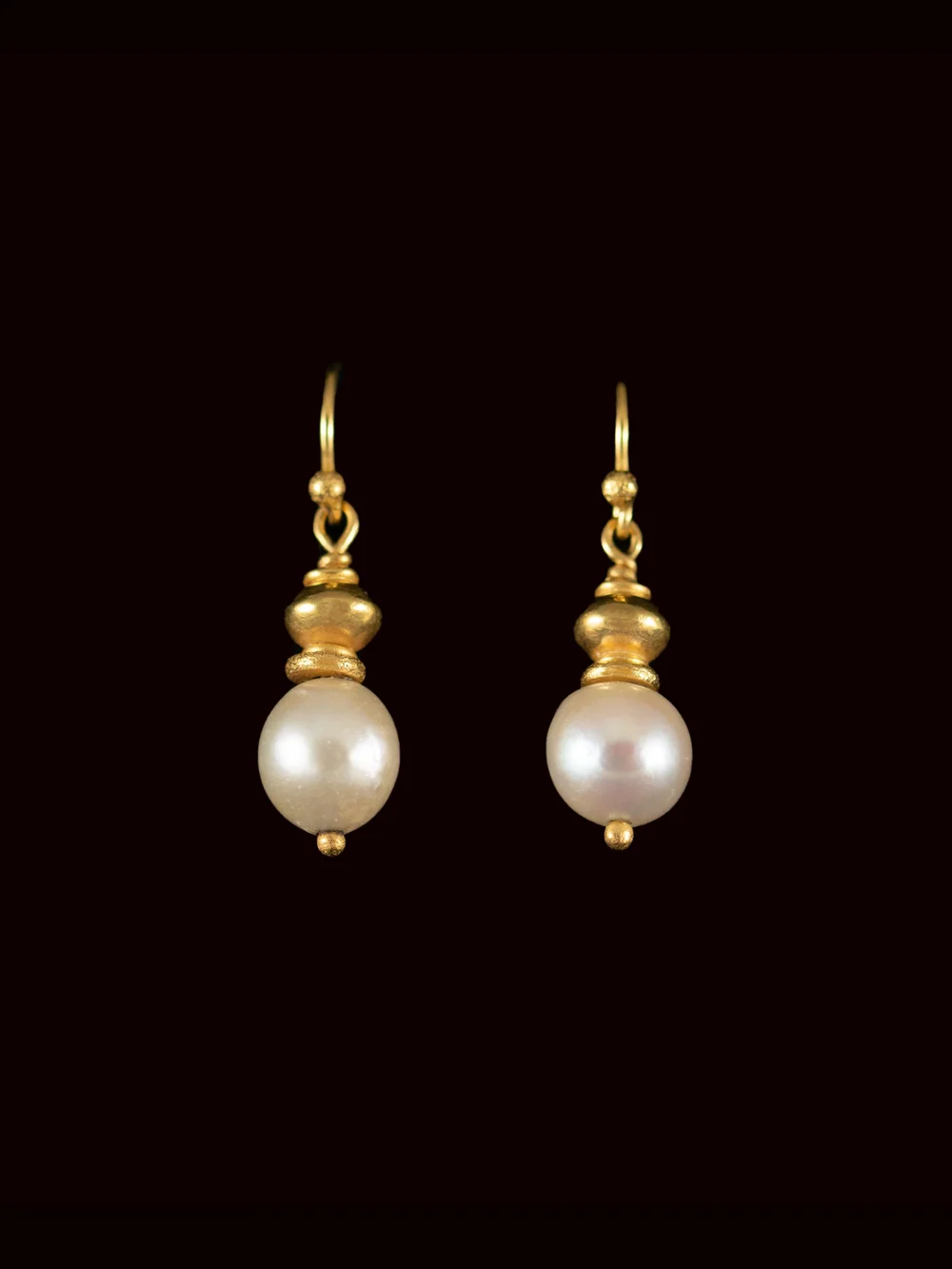 White Pearl & Gold Bead Earrings