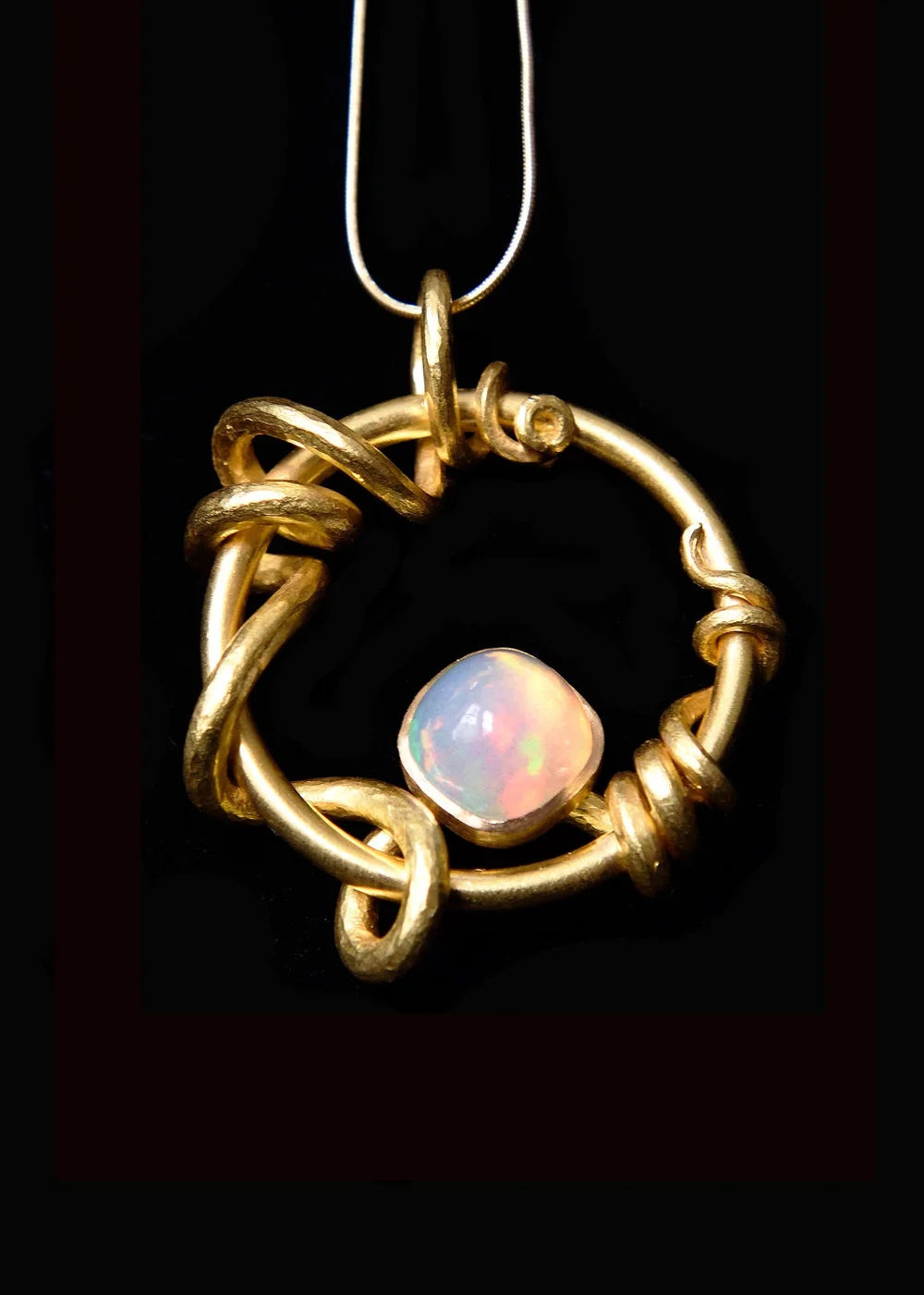 22ct Gold Vine & Ethiopian Opal Pendant 