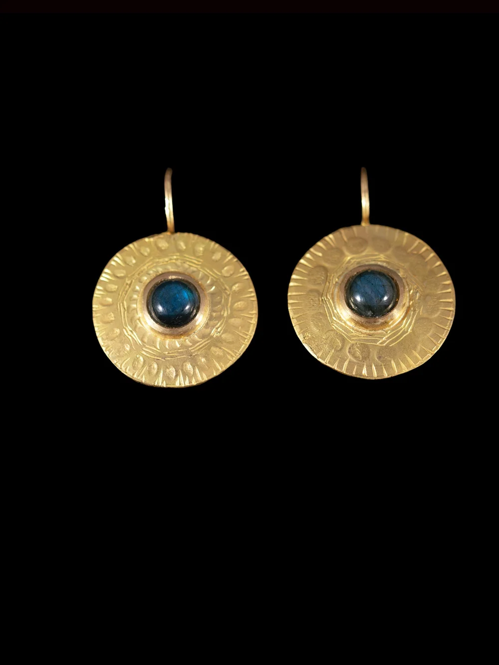 Carved Gold Disc Earrings