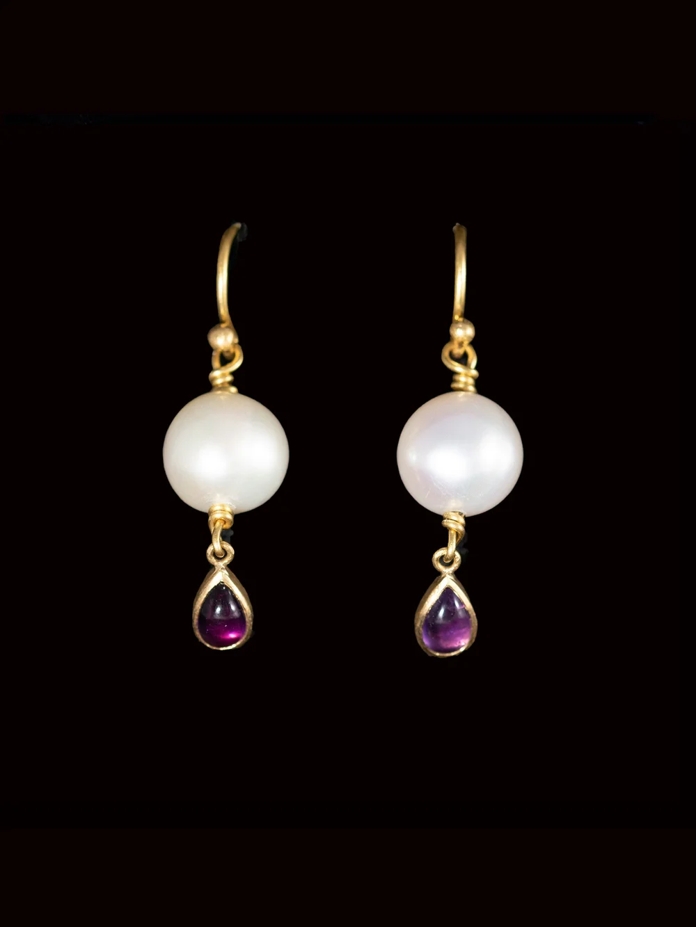 White Pearls with Amethyst Drops Earrings