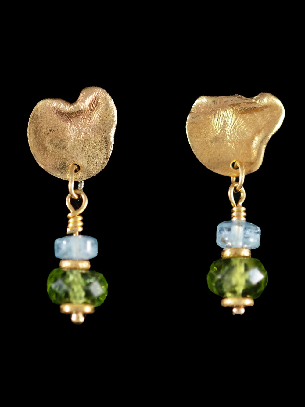 Aquamarine, Peridot, & 22ct Gold Earrings