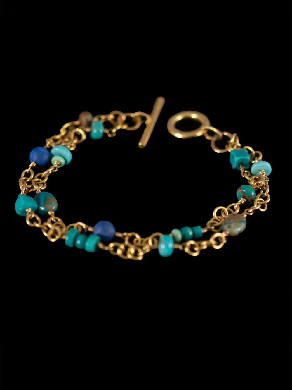 Turquoise & 22ct Gold Double Chain Bracelet