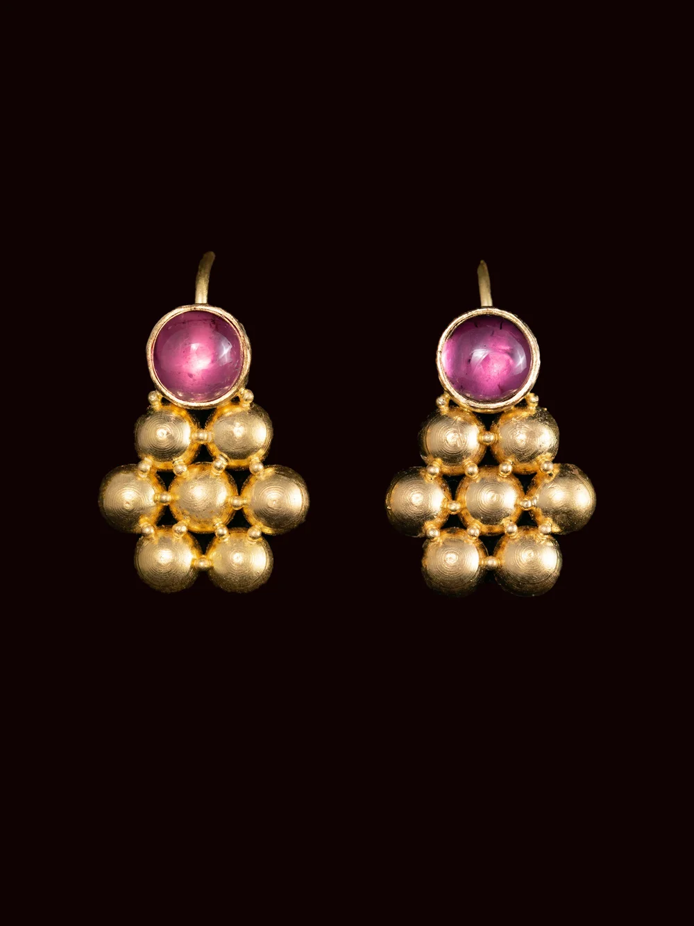 Domed Flower & Pink Tourmaline Earrings